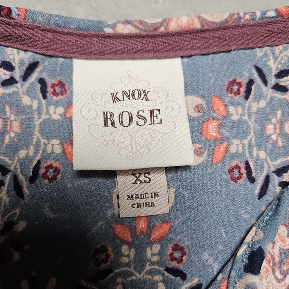 Knox Rose Boho Peasant Blouse XS Blue Floral Long Sleeve - Picture 3 of 10